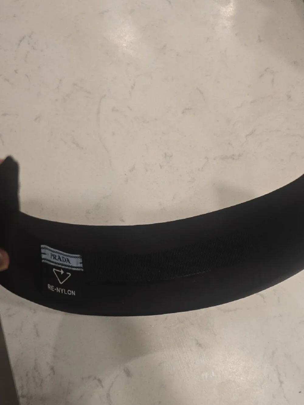 Prada Black Headband with Silver Triangular Logo